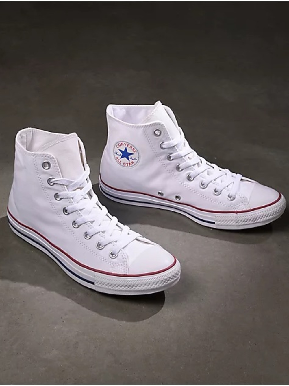 Converse White High Top Sneakers with Red & Blue Trim Size 9 Womens